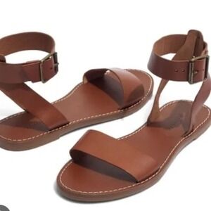 Madewell Boardwalk Ankle Strap Sandals English Saddle Leather Brown Flat Shoes 7